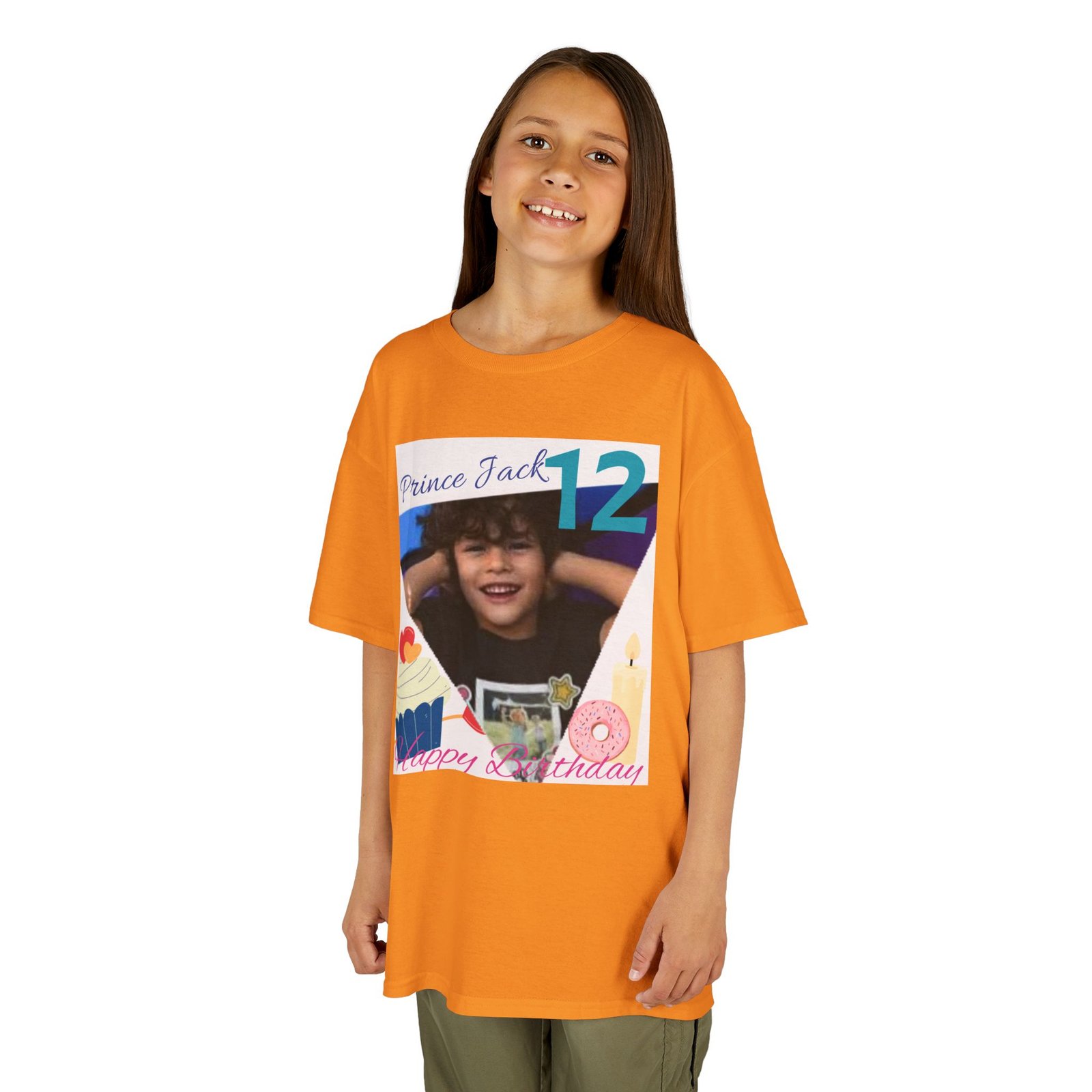 Happy Birthday custom Name Photo & Year T-Shirt — First Birthday Custom Name Tee with Cupcake & Donut Design - Image 14