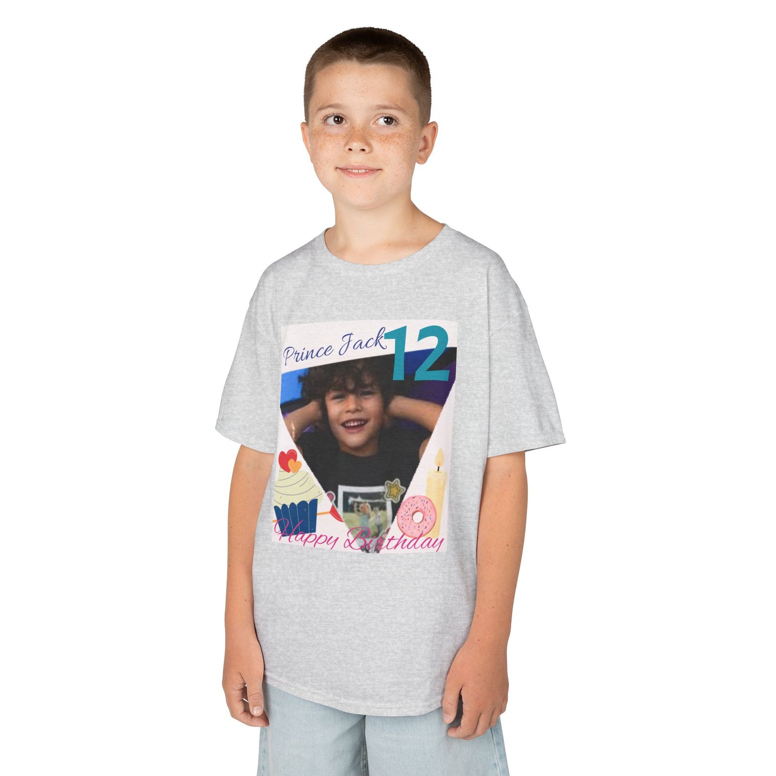 Happy Birthday custom Name Photo & Year T-Shirt — First Birthday Custom Name Tee with Cupcake & Donut Design - Image 6