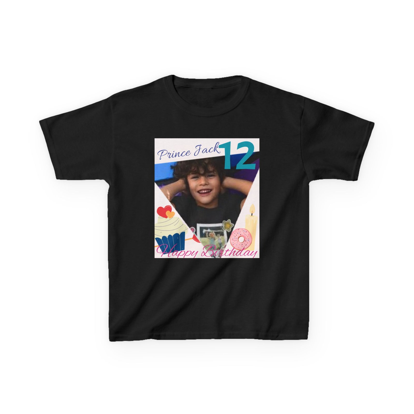 Happy Birthday custom Name Photo & Year T-Shirt — First Birthday Custom Name Tee with Cupcake & Donut Design - Image 8