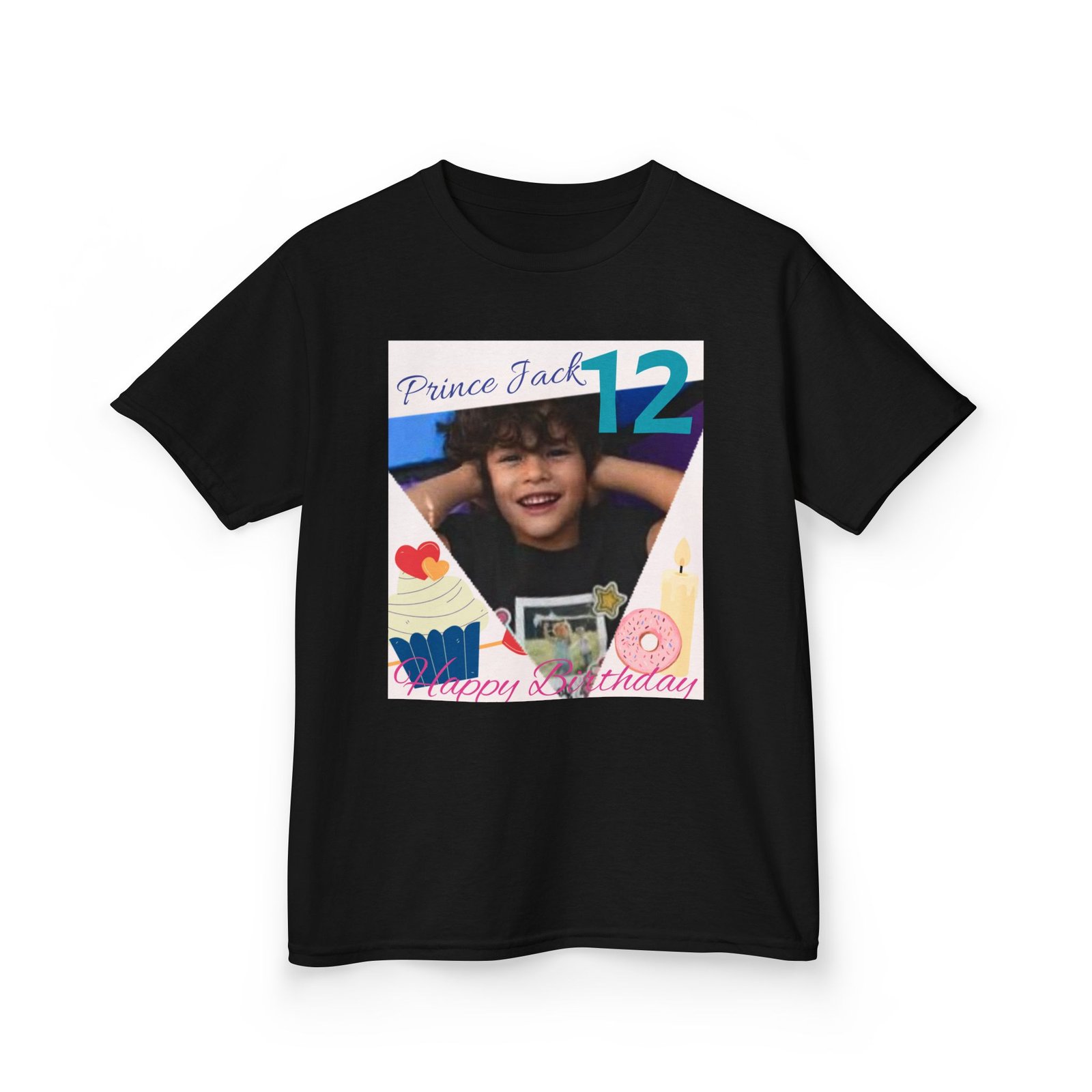 Happy Birthday custom Name Photo & Year T-Shirt — First Birthday Custom Name Tee with Cupcake & Donut Design - Image 9