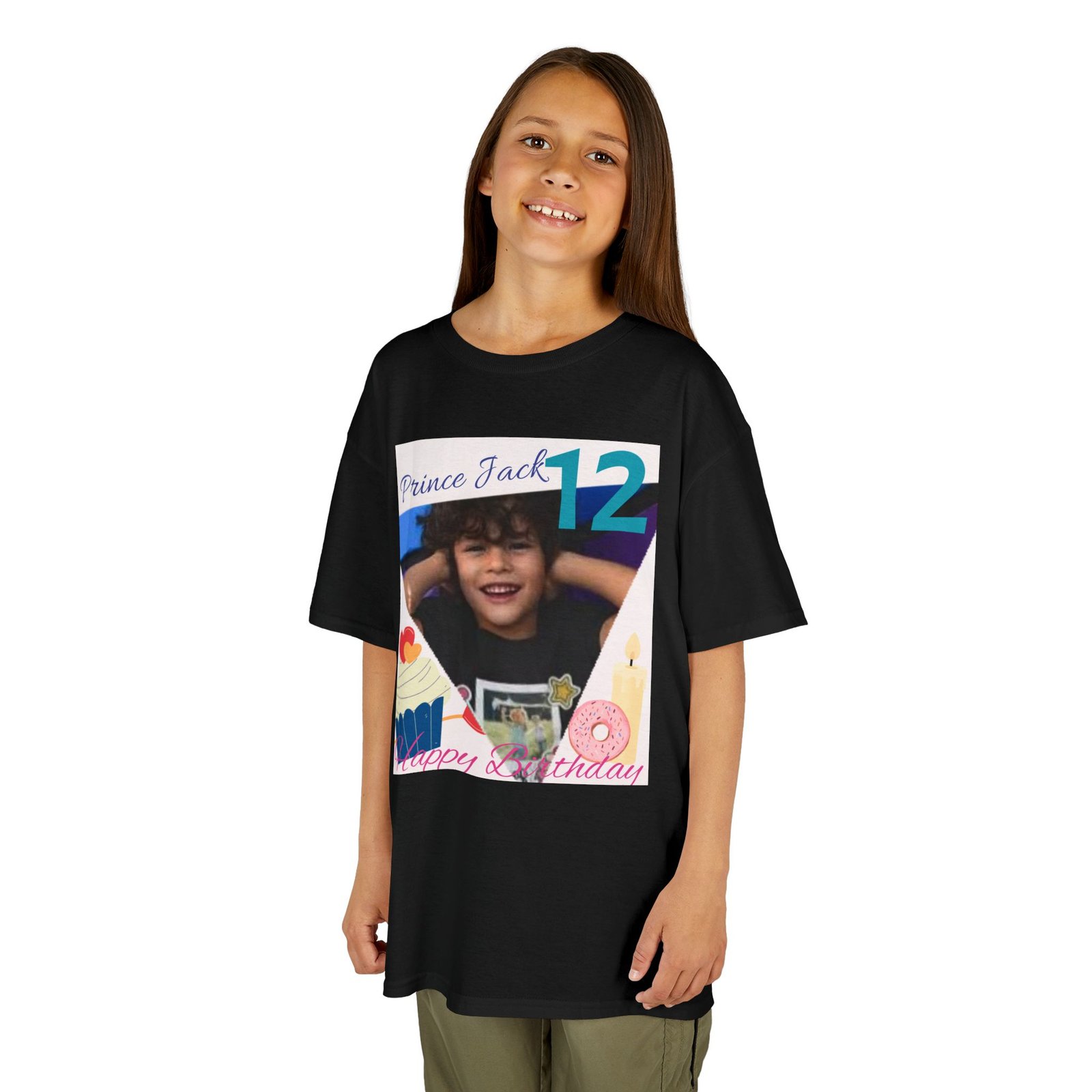 Happy Birthday custom Name Photo & Year T-Shirt — First Birthday Custom Name Tee with Cupcake & Donut Design - Image 10