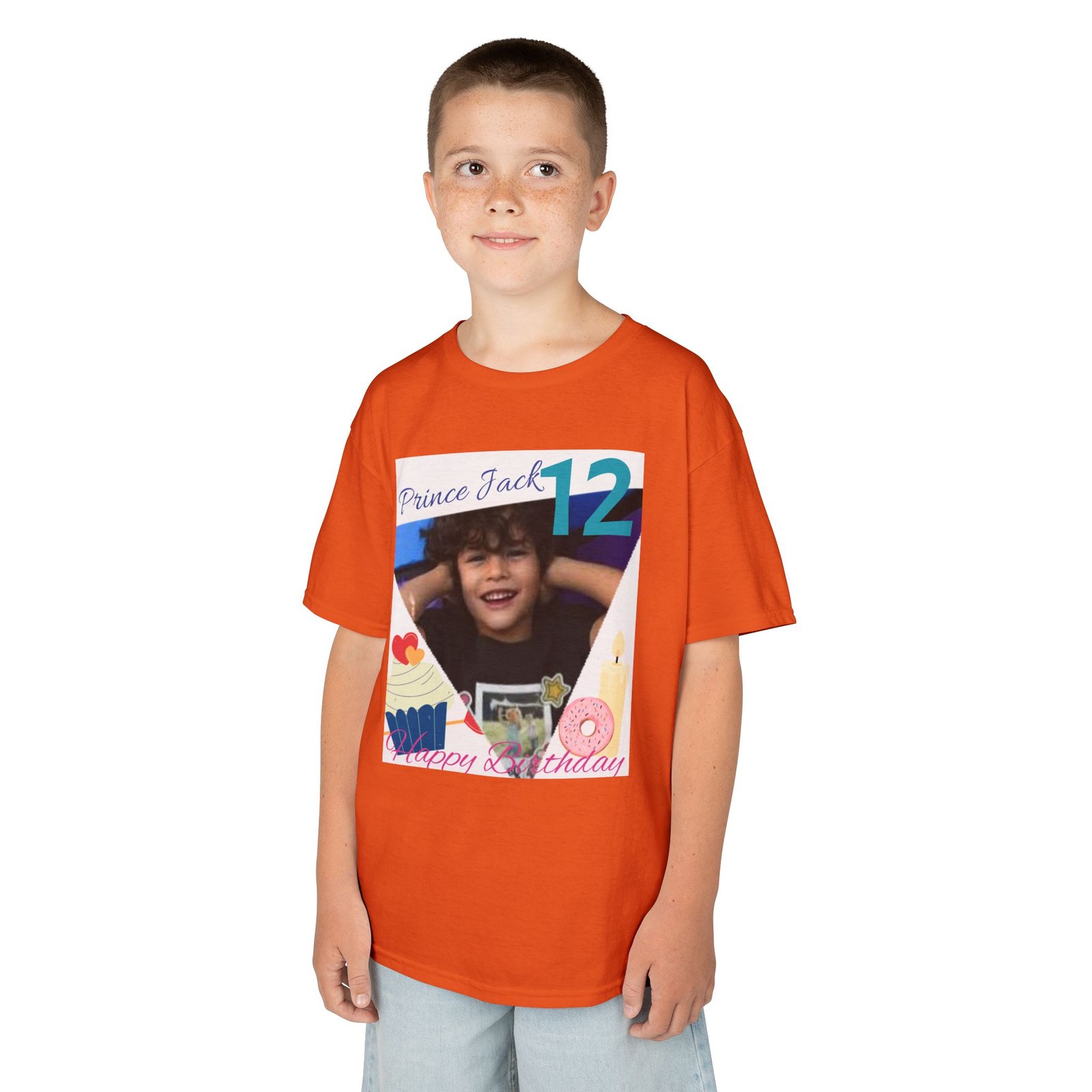 Happy Birthday custom Name Photo & Year T-Shirt — First Birthday Custom Name Tee with Cupcake & Donut Design - Image 18
