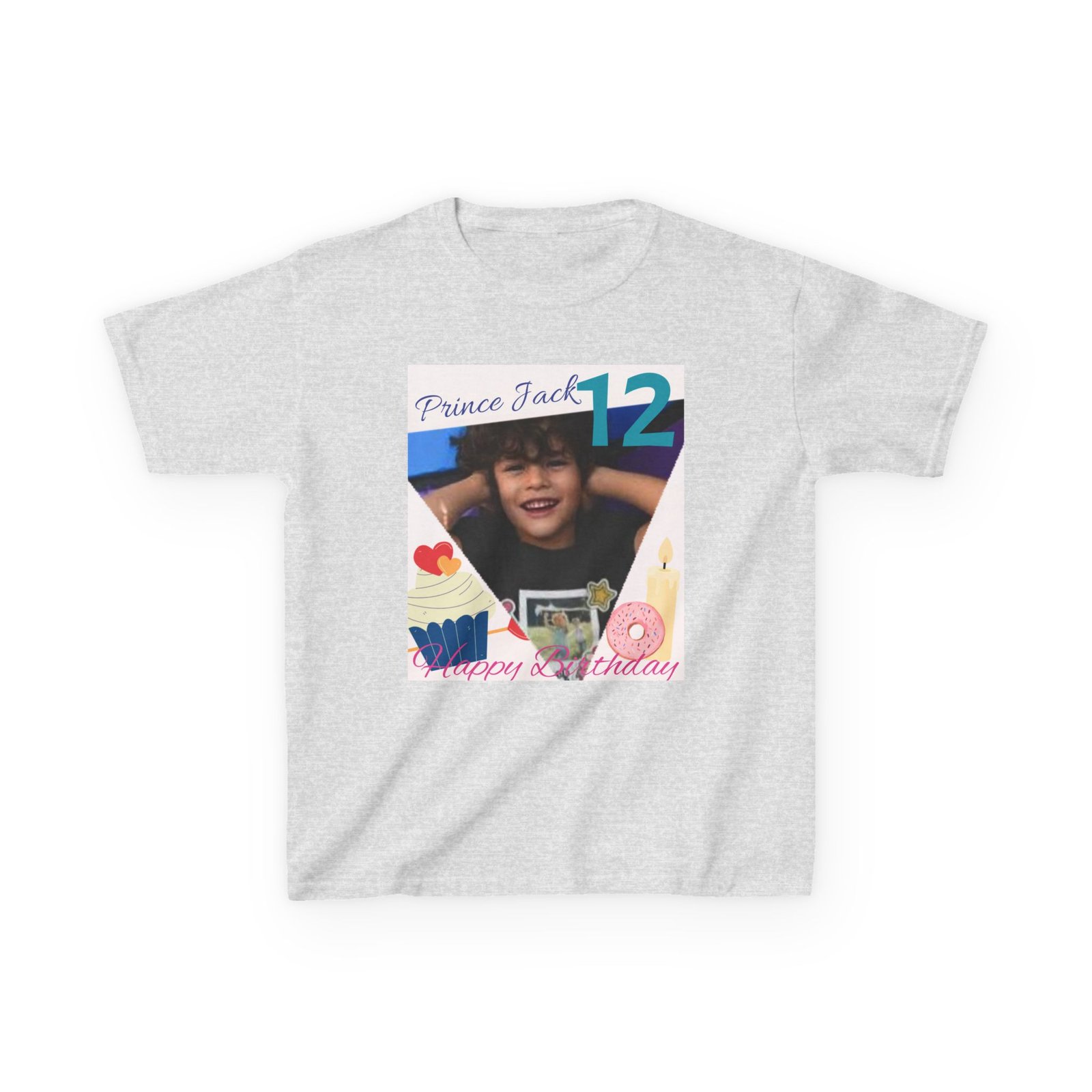 Happy Birthday custom Name Photo & Year T-Shirt — First Birthday Custom Name Tee with Cupcake & Donut Design - Image 4