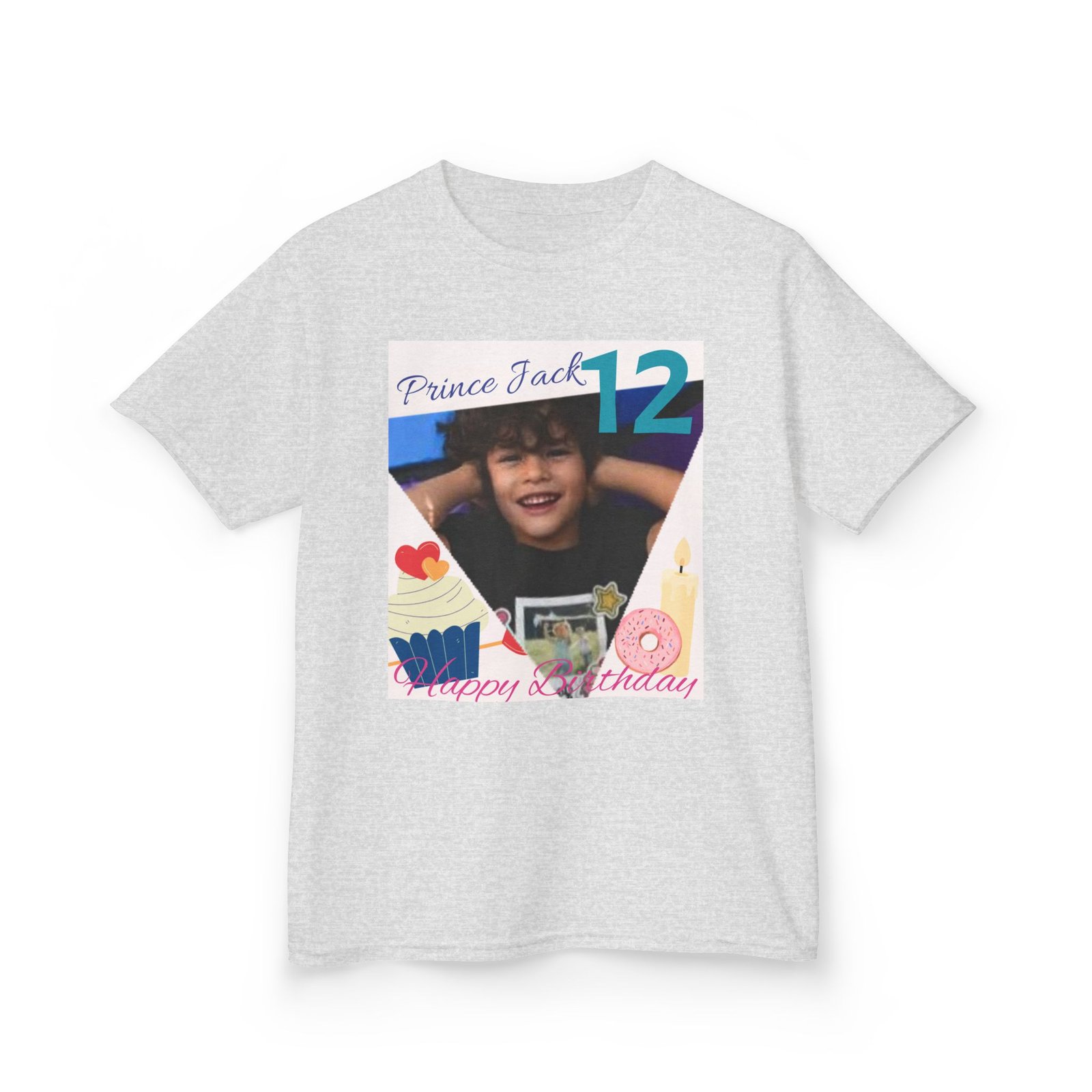 Happy Birthday custom Name Photo & Year T-Shirt — First Birthday Custom Name Tee with Cupcake & Donut Design - Image 5