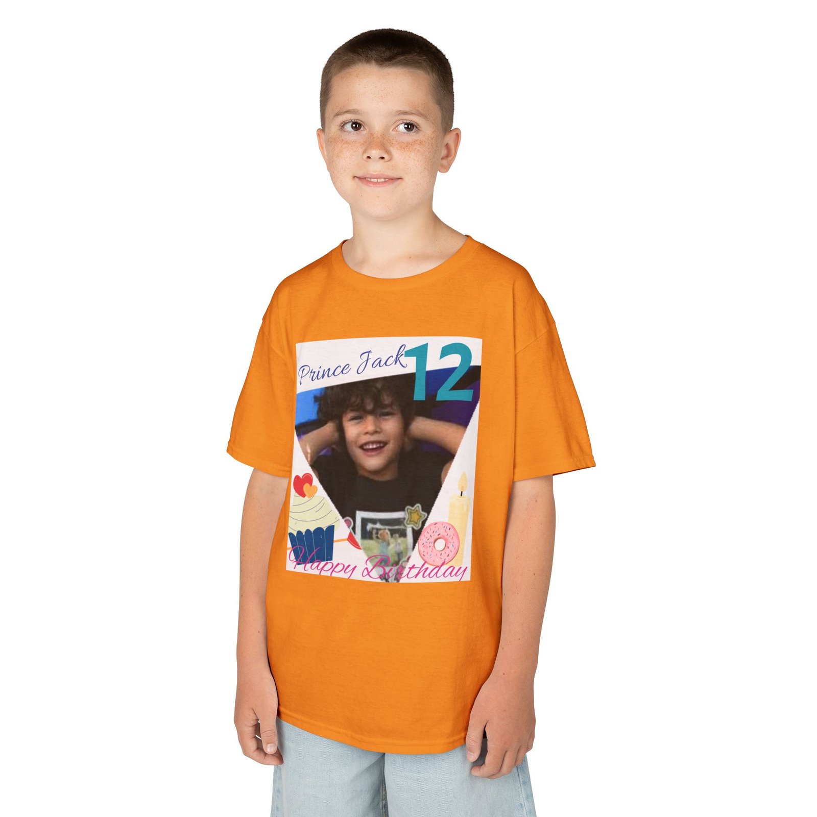 Happy Birthday custom Name Photo & Year T-Shirt — First Birthday Custom Name Tee with Cupcake & Donut Design - Image 15