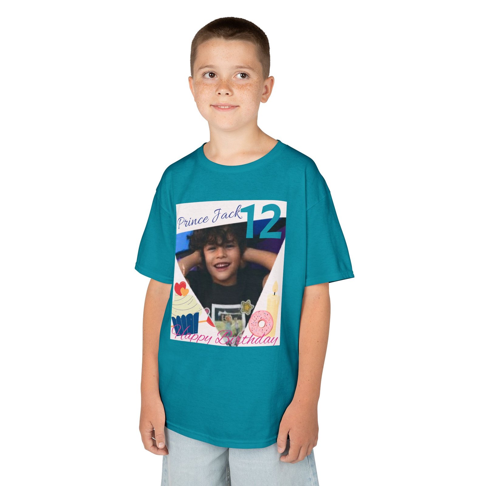 Happy Birthday custom Name Photo & Year T-Shirt — First Birthday Custom Name Tee with Cupcake & Donut Design - Image 3